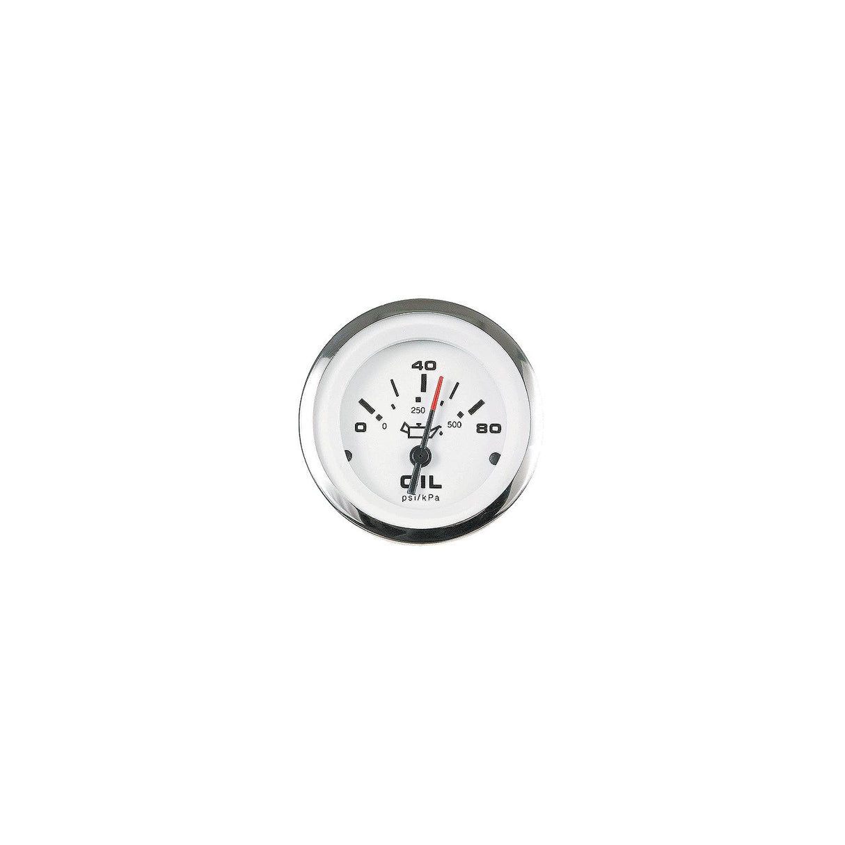 Sierra 65501P Lido Series 2" White & Stainless Steel 0-80 PSI Dial Range Oil Pressure Gauge with IA 15001-Single/IA15003 Dual Station Sender Code