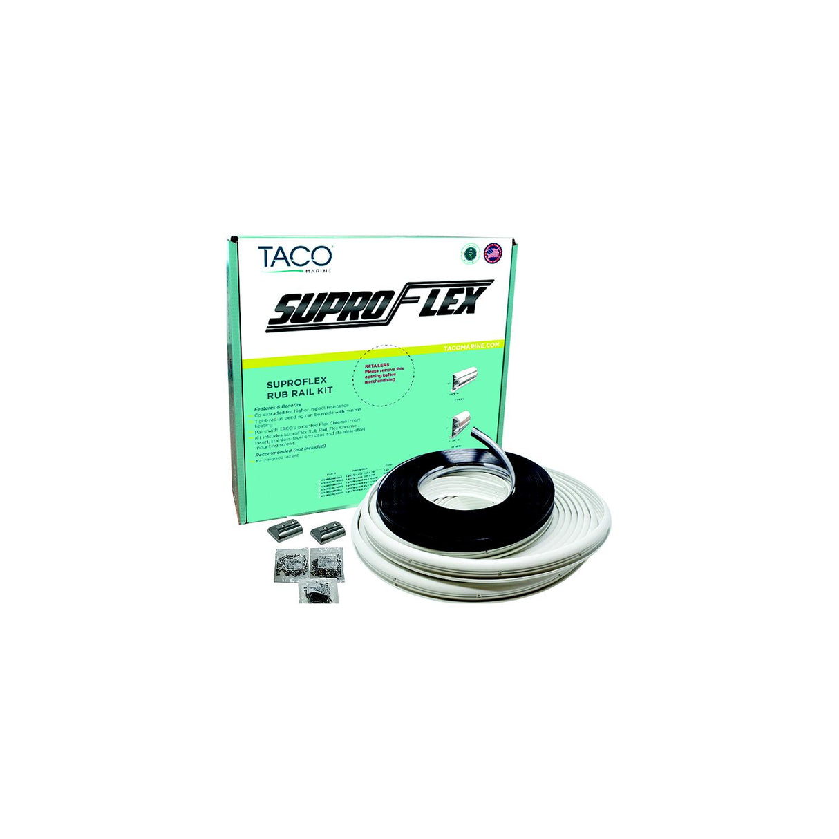 TACO V119993WWK802 Semi-Rigid SuproFlex Med.Rub Rail Kit w/Flexible Vinyl Overlay Insert, 2 x 1-1/4", White