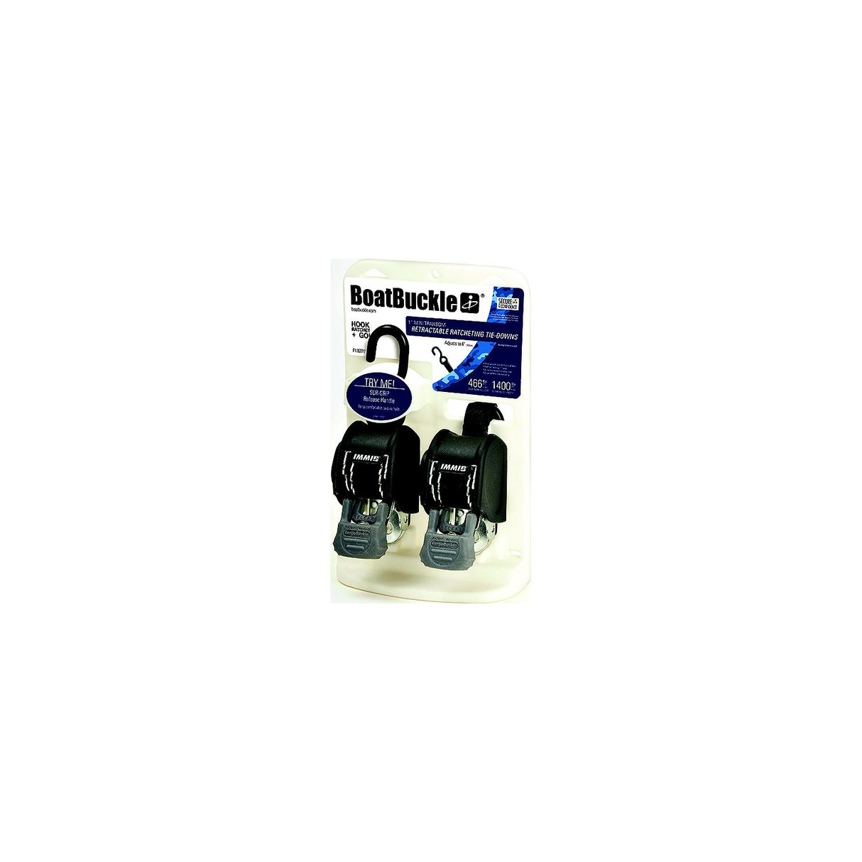 BoatBuckle F106877 Mini Transom Tie-Down 466 Work Lod, 1"x6', 1400 Tensile Strength, 2 per pack