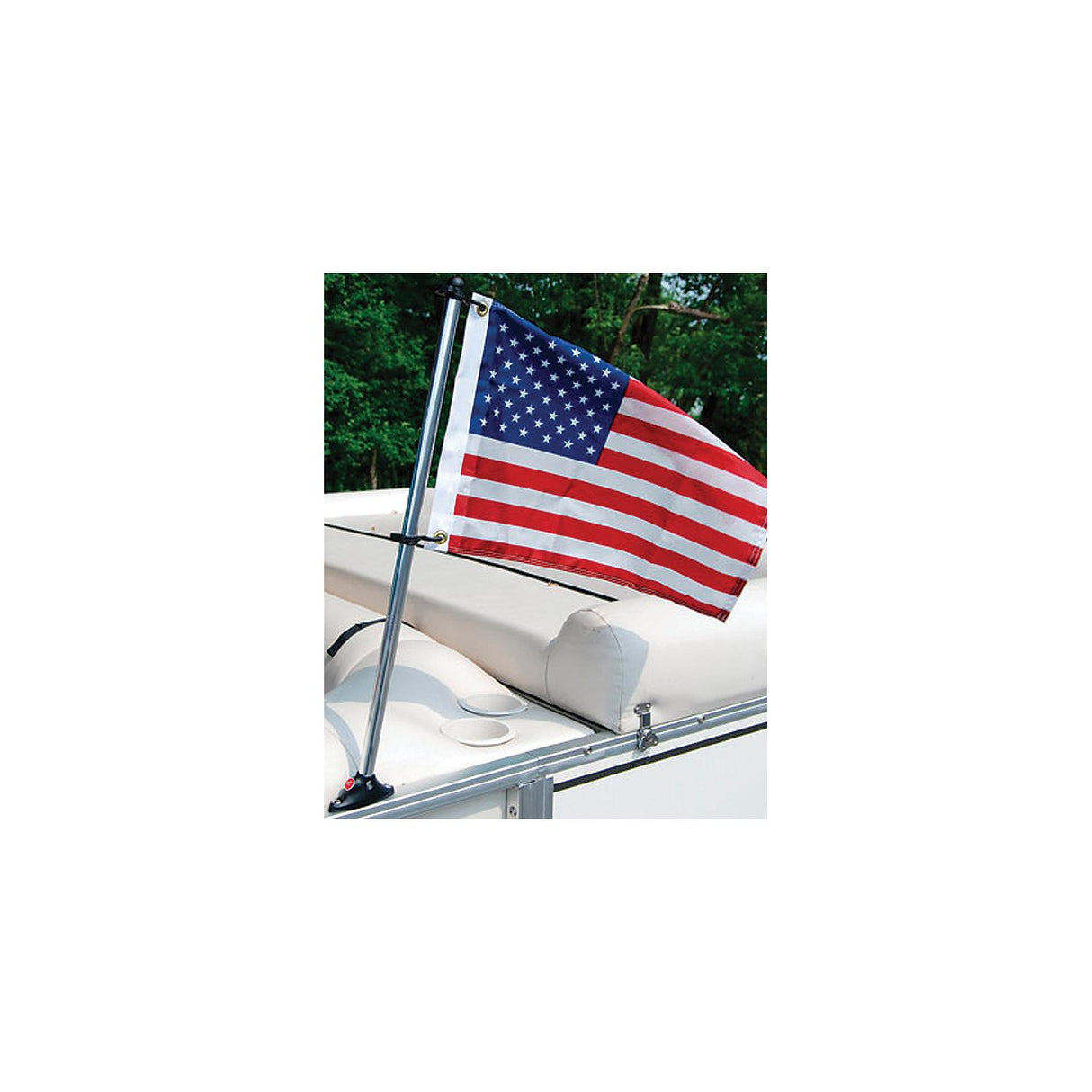 Taylor 3/4" Anodized Aluminum Pontoon Flag Pole 24" With Black Nylon Mount and U.S. Flag 12" x 18"