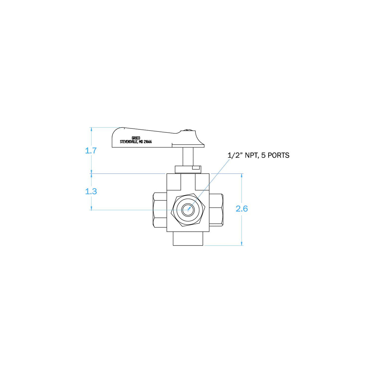 Groco FV-550L Bronze 5-Way Tank Selector Valve 1/2" Full Flow