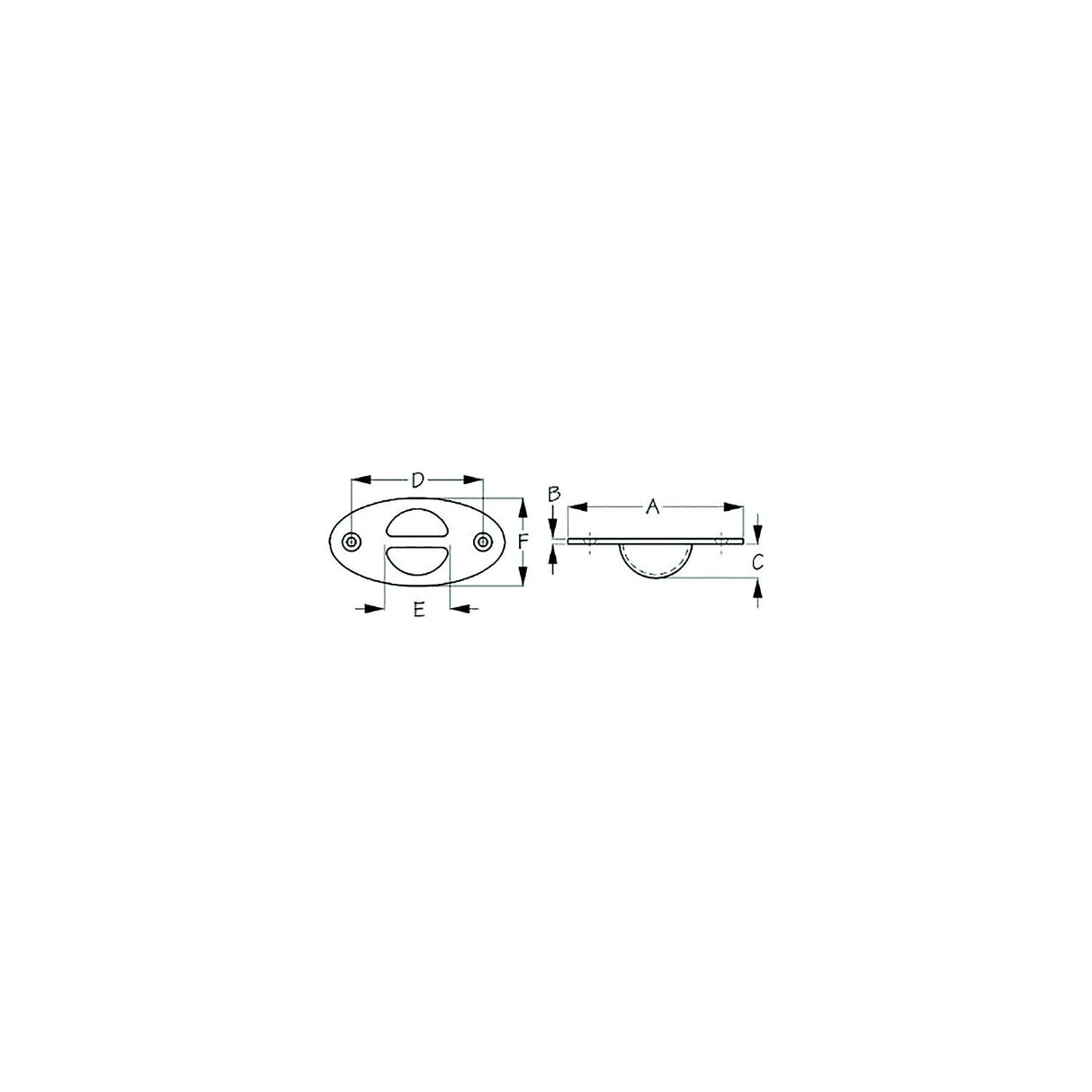 Sea-Dog 0761021 Recessed Anchor Point, A=4", B=1/8", C=3/4", D=1-1/2" F= 2", #10 FH