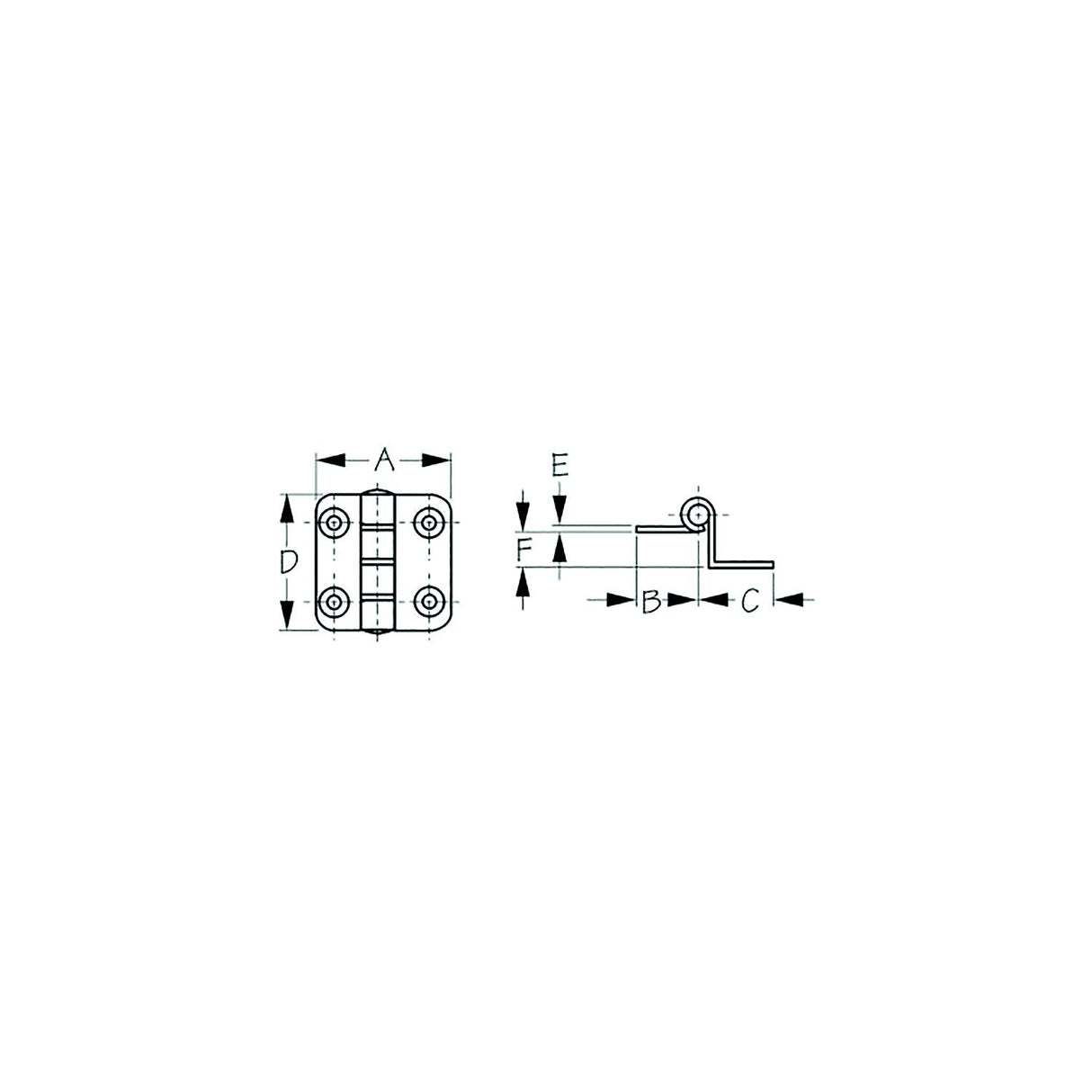 Sea-Dog 2035901 Dampening Offset Butt Hinge, #8 FH, Weight= .09/ .18, A= 1-1/2", B= 3/4", C=3/4" , D= 1-1/2", E= 1/16", 3/8"