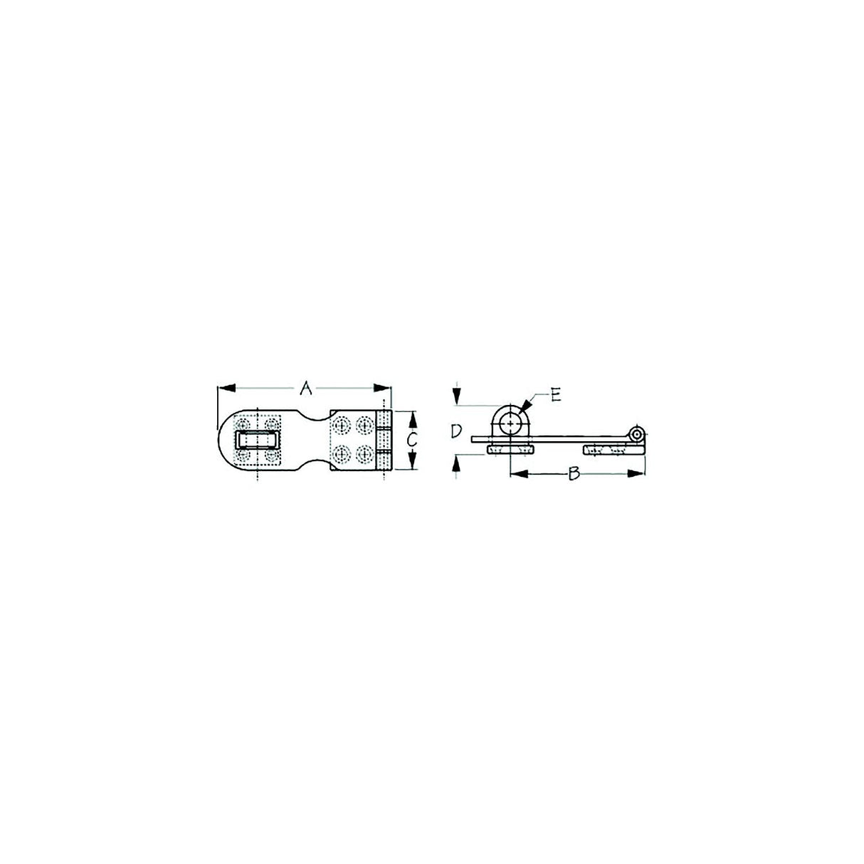 Sea-Dog 222121 Safety Hasp, , A:3", B:2-5/16", C:1", D: 3/4", E: 3/8", #6 FH, Brass