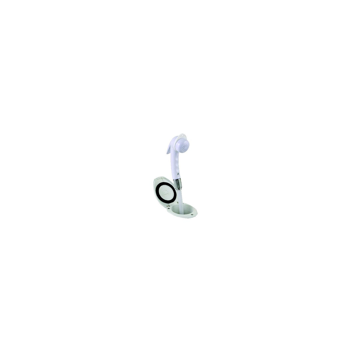 Scandvik 12107 Recessed Euro Sprayer Transom Shower White Handle, Cup and Cap with 6' White Nylon Hose
