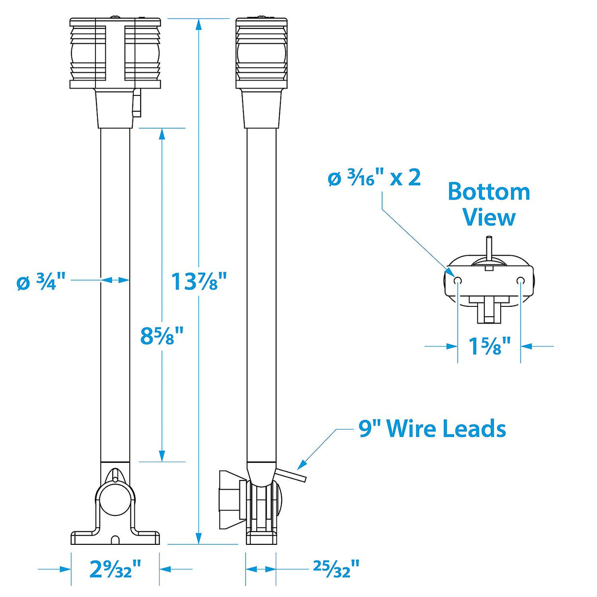Seachoice Deluxe Fold-Down Masthead and All-Around Navigation Light, Vertical V Mount, 12-5/8 in.