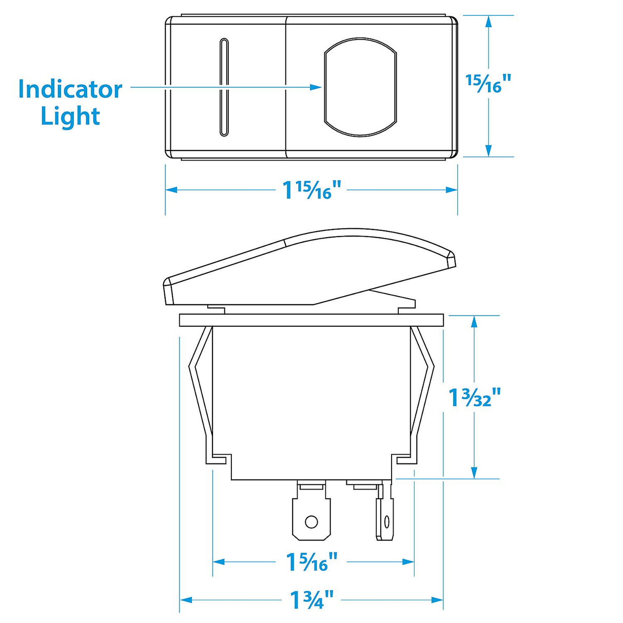 Seachoice Illuminated Rocker Switch, SPST, 3 Terminal, On/Off, Black