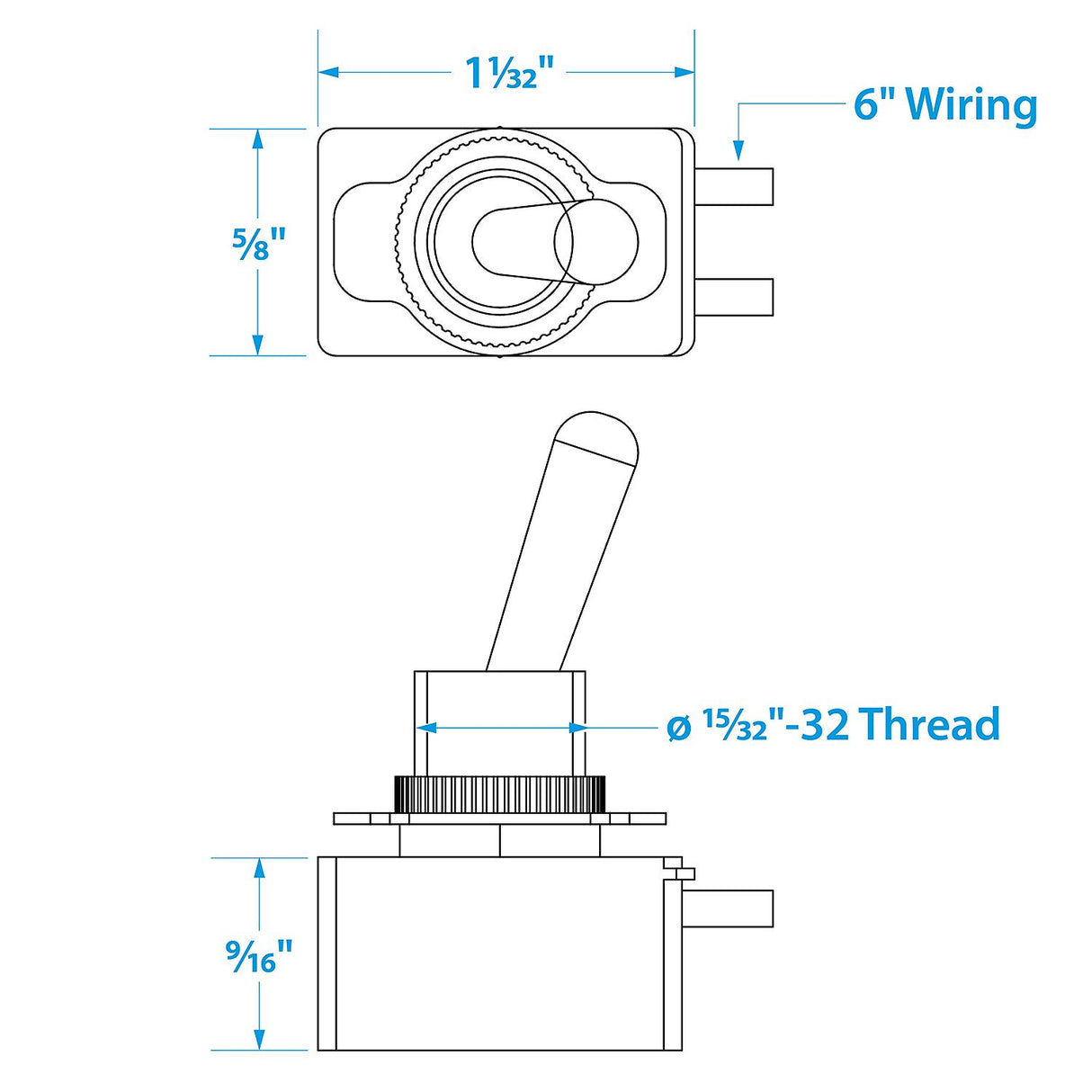 Seachoice 2-Position Heavy Duty Toggle Switch, On/Off, 6 in. Wire Leads
