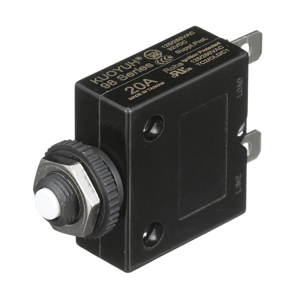 Seachoice Circuit Breaker, Push to Reset, 20 Amp