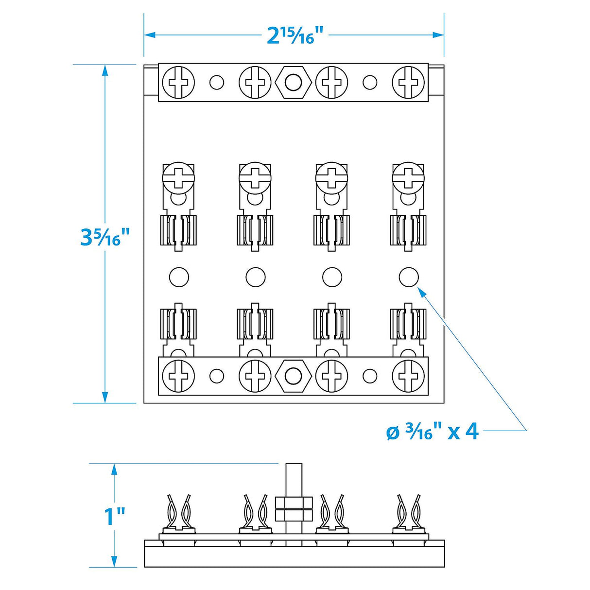 Seachoice 4-Gang Fuse and Terminal Block, Brass Clips and Contacts, SFE 20 Amp of 3AG Fuse