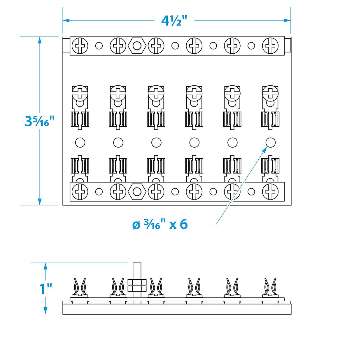 Seachoice 6-Gang Fuse and Terminal Block, Brass Clips and Contacts, SFE 20 Amp of 3AG Fuse