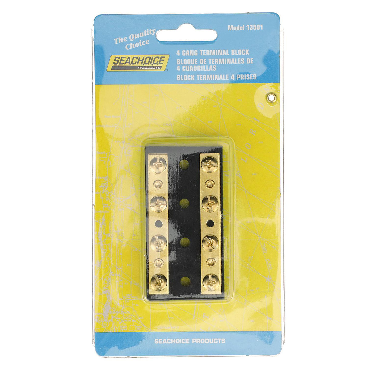 Seachoice Terminal Block, 4-Gang, Plastic Base with Brass Hardware