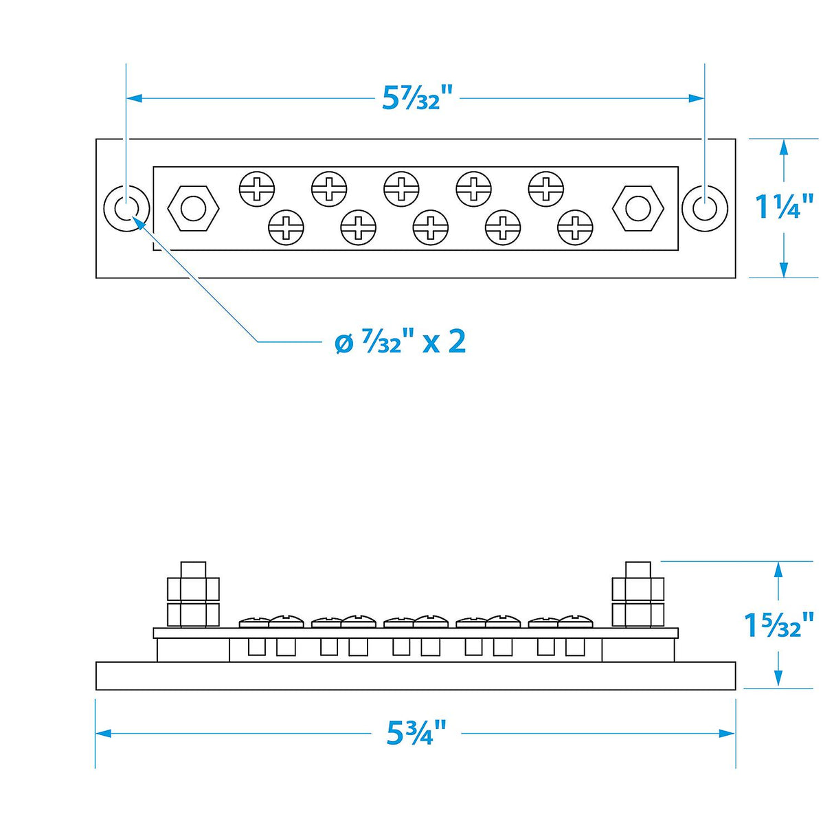 Seachoice 13631 Terminal Block, 10-Gang, Brass Clips and Contacts