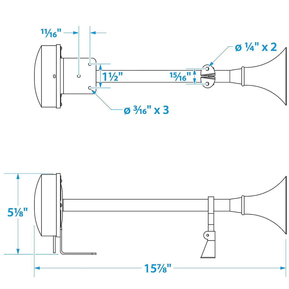 Seachoice 14541 Single Trumpet Horn, Stainless Steel Tube and Mounting Bracket, 106 dB, 16-3/4 Inches Long, 12V