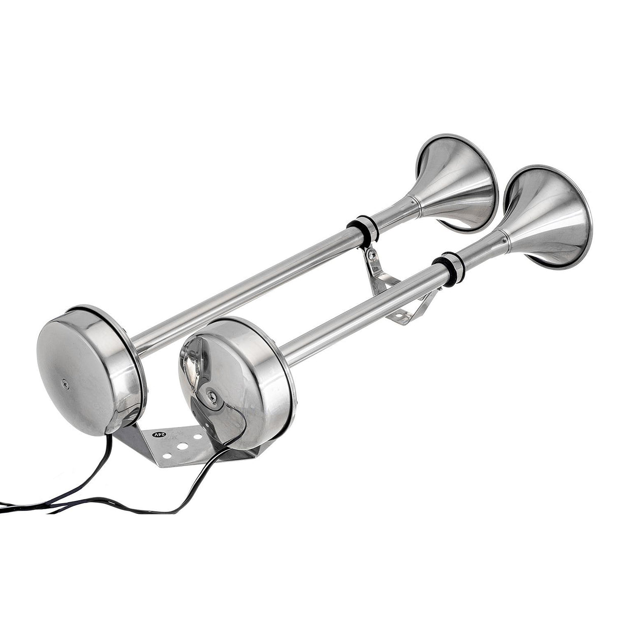 Seachoice 14631 Dual Trumpet Electric Horn, Stainless Steel, 123 dB Rating, 24V, 5 Max Amps. 18-1/2 in. L X 8 in. W X 5 in. H