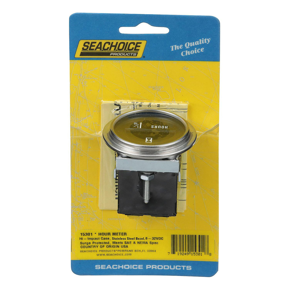 Seachoice 15301 Hourmeter Gauge for Boats, Round, 2 in., Stainless Steel Bezel
