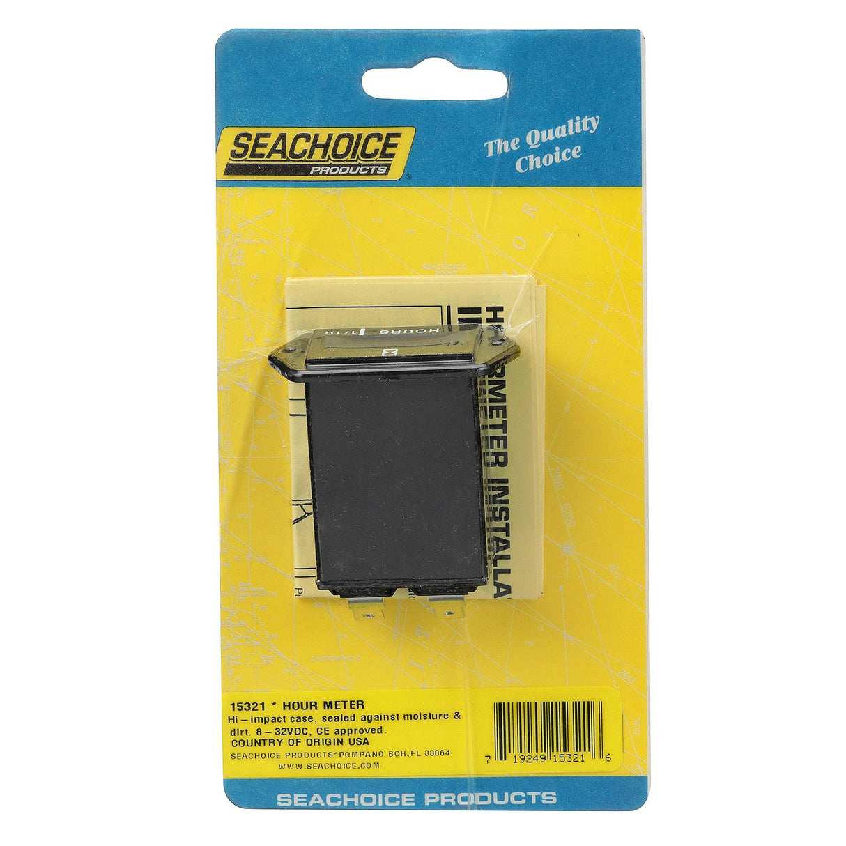 Seachoice 15321 Hourmeter Gauge for Boats, Rectangular, Black