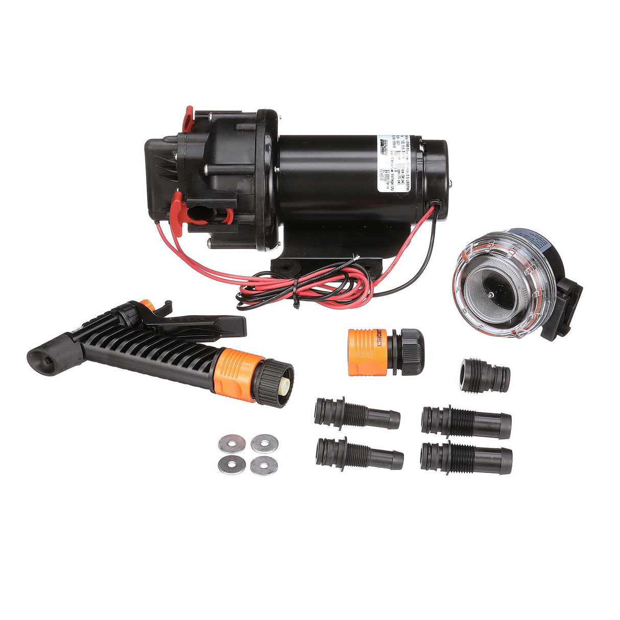 Seachoice Wash Down System Pump, 3.5 GPM Max @ 41 PSI, 12V DC, Includes Spray Nozzle and Inlet Strainer