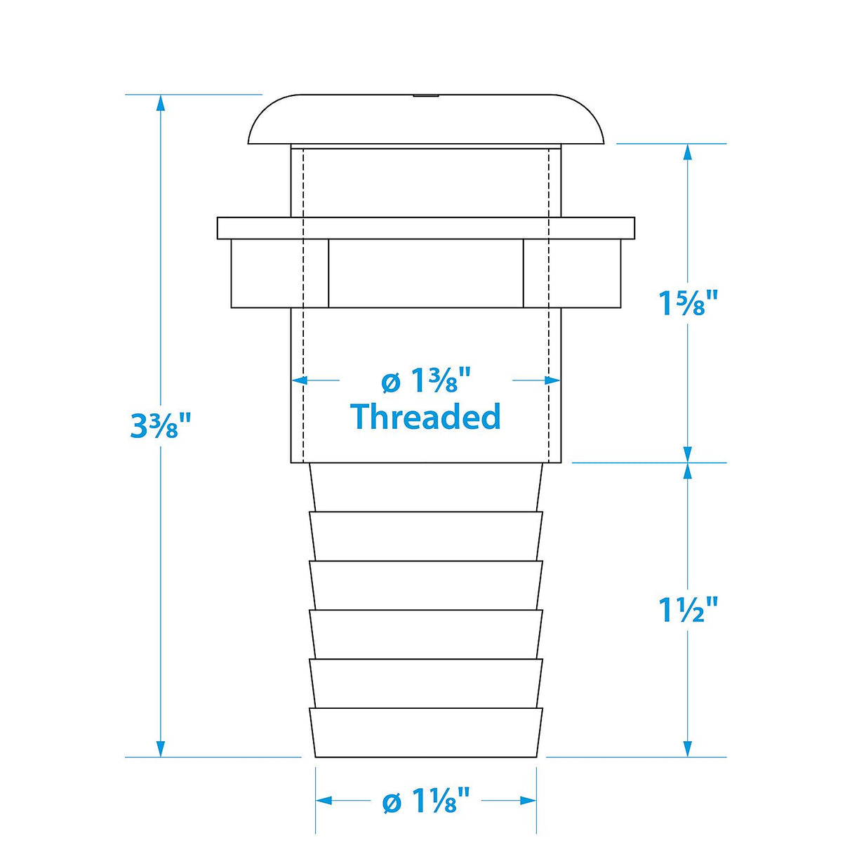 Seachoice 18091 Thru-Hull Connector w/ Broad Flange, White Finish, 1.125 In.
