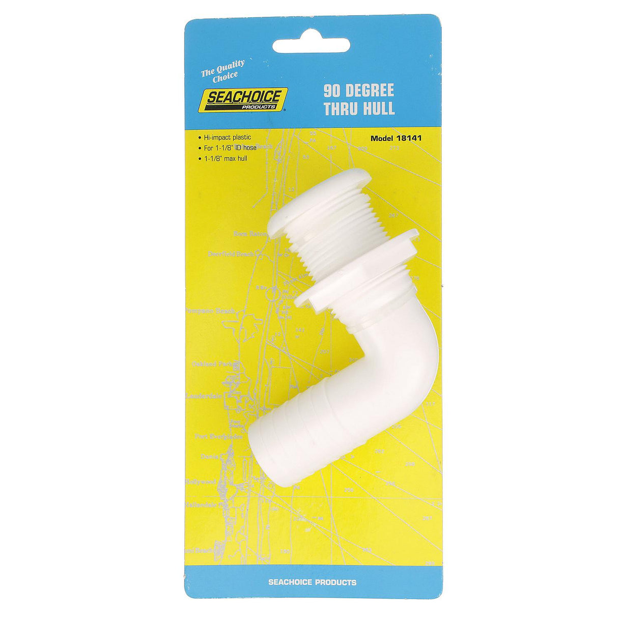Seachoice 90-Degree Thru-Hull Connector, Fits 1-1/8 In. ID Hose, 1-1/8 In. Max Hull