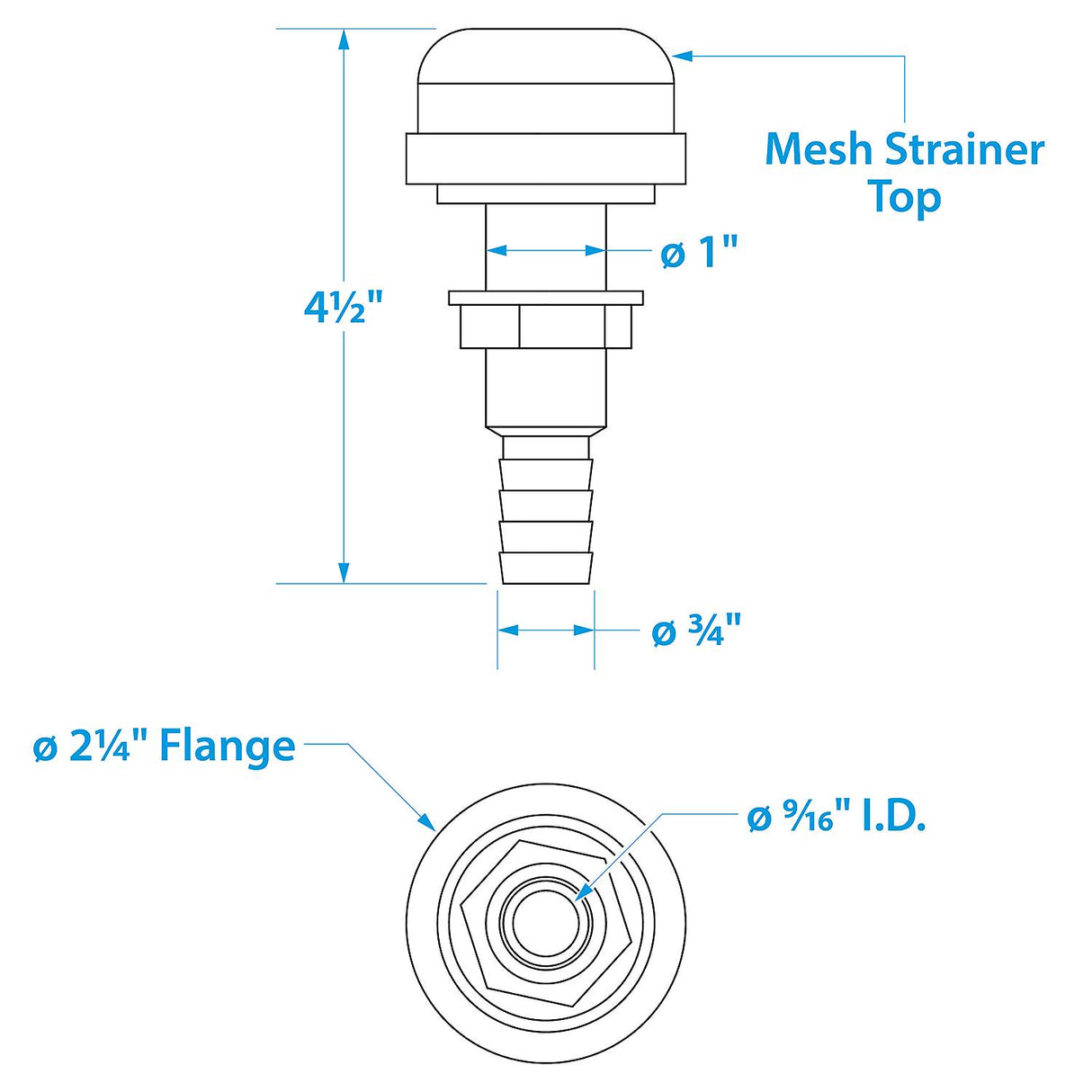 Seachoice Thru-Hull Strainer Mount With Aerator Screen, Fits 3/4 In. Hose