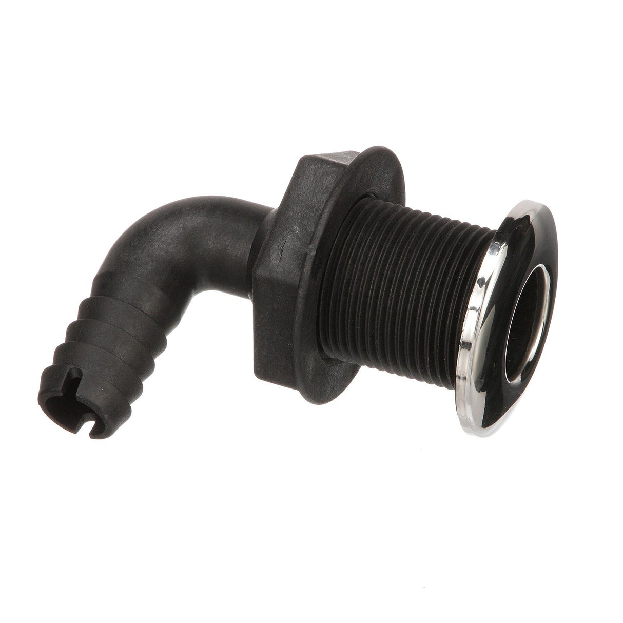 Seachoice 90-Degree Thru-Hull Connector, Fits 3/4 In. ID Hose, 1-3/8 In. Max Hull, White