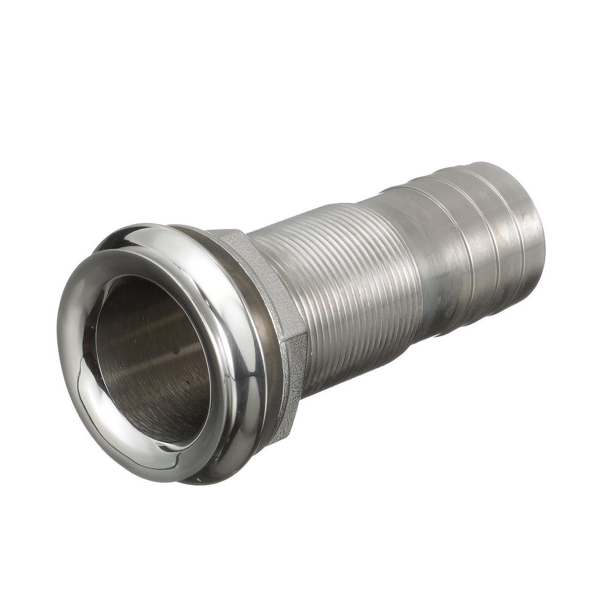 Seachoice Mega-Flow Dripless Thru Hull Fitting, 316 Stainless Steel, Fits 1-1/8 in. Hose, 1-1/2 in. Max. Hull