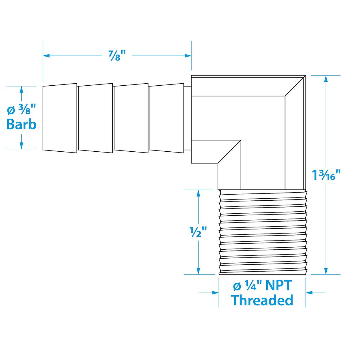 Seachoice 90-Degree Fuel Elbow, 3/8 In. With 1/4 In. Thread