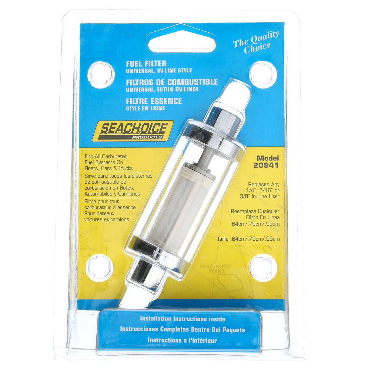 Seachoice in-Line Fuel Filter, Clear Body, Universal Fit