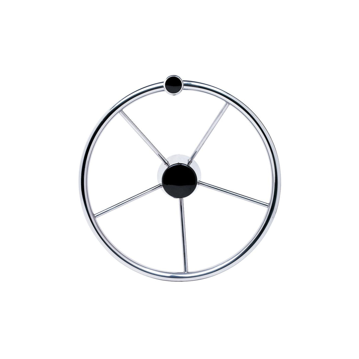 Seachoice 5-Spoke Destroyer Steering Wheel w/ Turning Knob, Stainless Steel, Black Center Cap