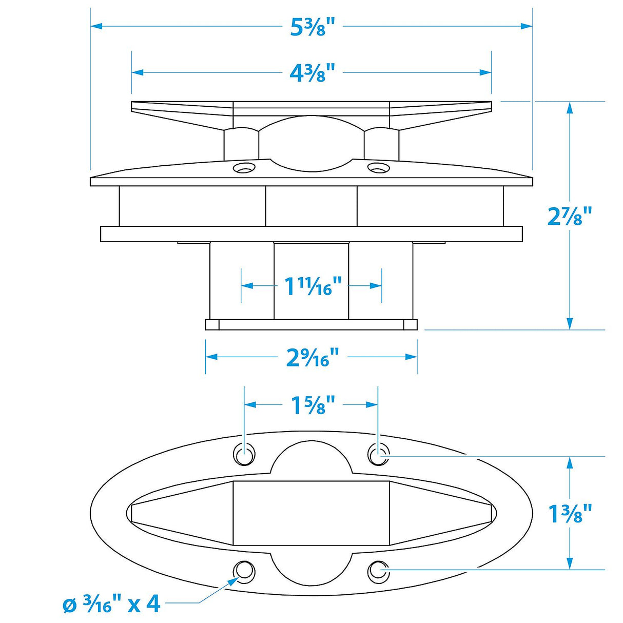 Seachoice 316 Cast Stainless Steel Pull Up Cleat, Flush Mount, 4-1/2 in. Long