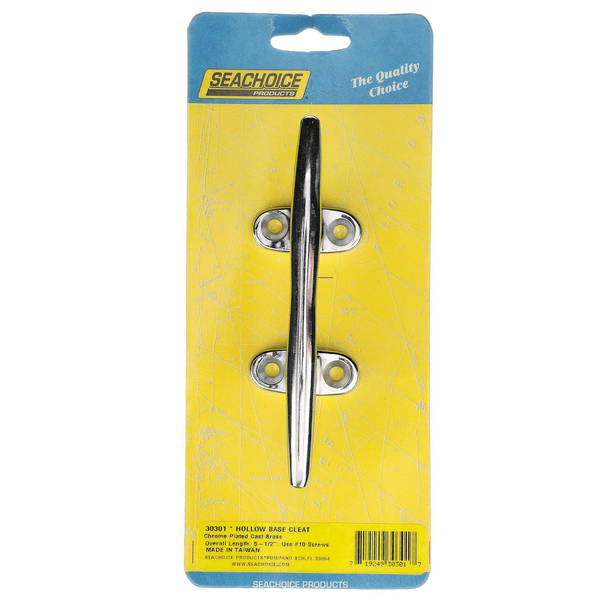 Seachoice Hollow Base Yacht Cleat, Chrome-Plated Cast Brass, 5-1/2 In. Long
