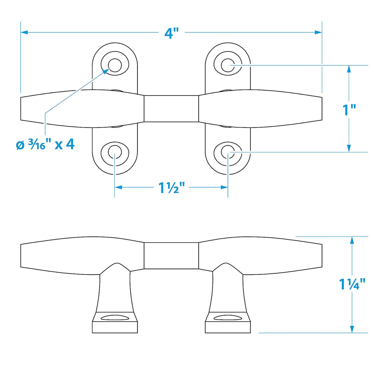 Seachoice Hollow Base Cleat, Chrome-Plated Zinc, 4 in. Long