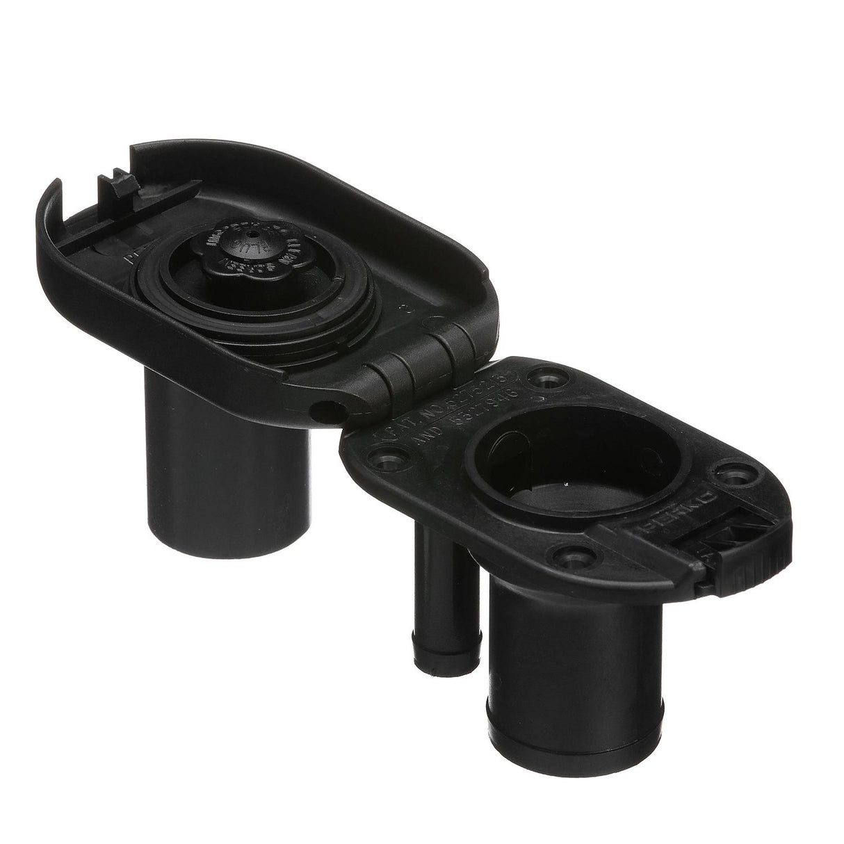 Seachoice 32061 Deck Mount Gas Fill Plate w/ Vent, Hinged Flip-Top, Molded Black Plastic