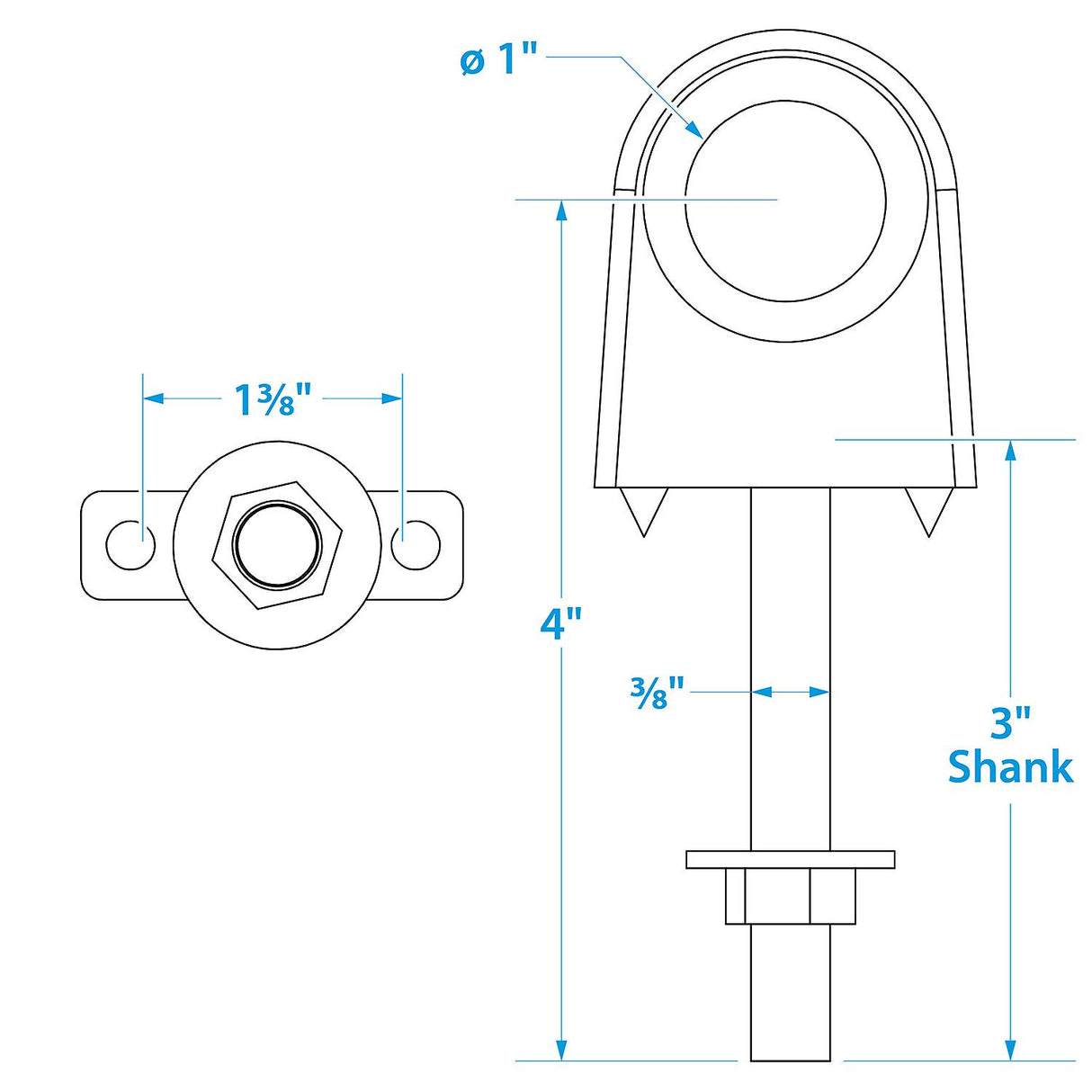 Seachoice 33531 Single Shank Bow Eye for Tow Lines or Boat Trailer Winch Hook, 3 in. Shank, 1 in. Eye Diameter