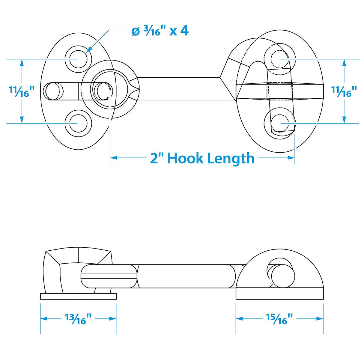 Seachoice Chrome-Plated Cast Brass 2 in. Marine Cabin Door Hook w/ #6 Fastener