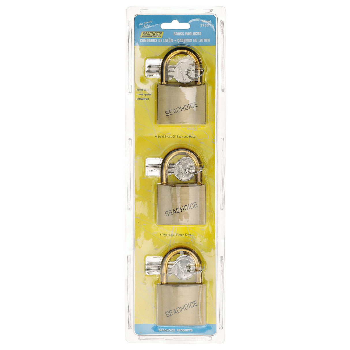 Seachoice Solid Brass Padlock, 2 in., Set of 3 Keyed Alike