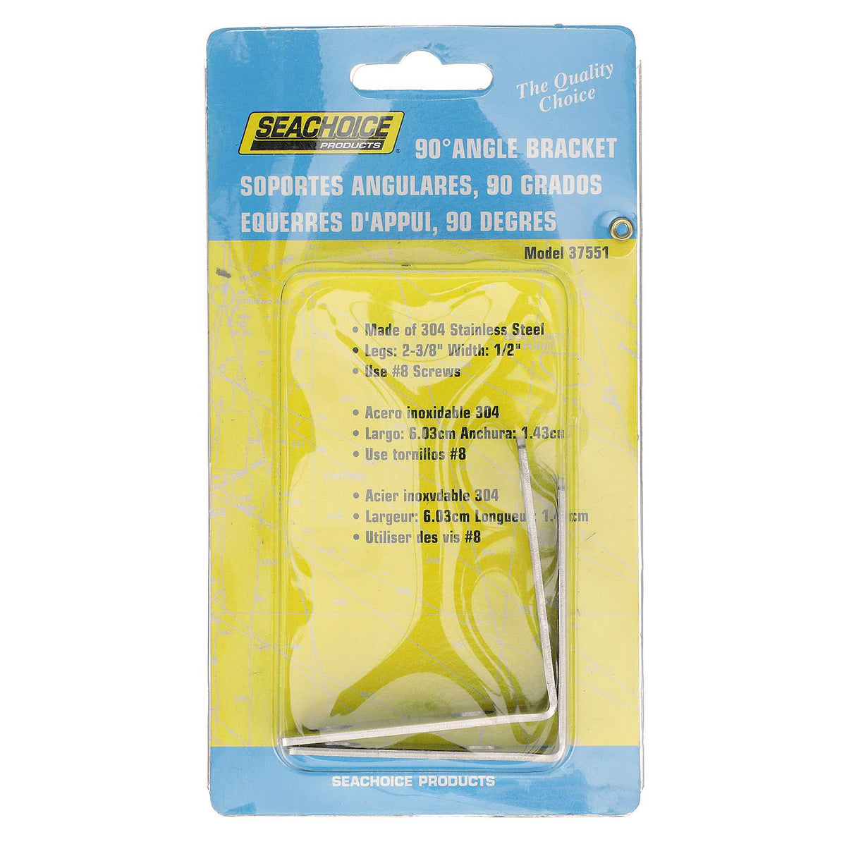 Seachoice Marine-Grade 90-Degree Angle Bracket, Polished 304 Stainless Steel, 2-3/8 in. X 1/2 in., Pack of 2