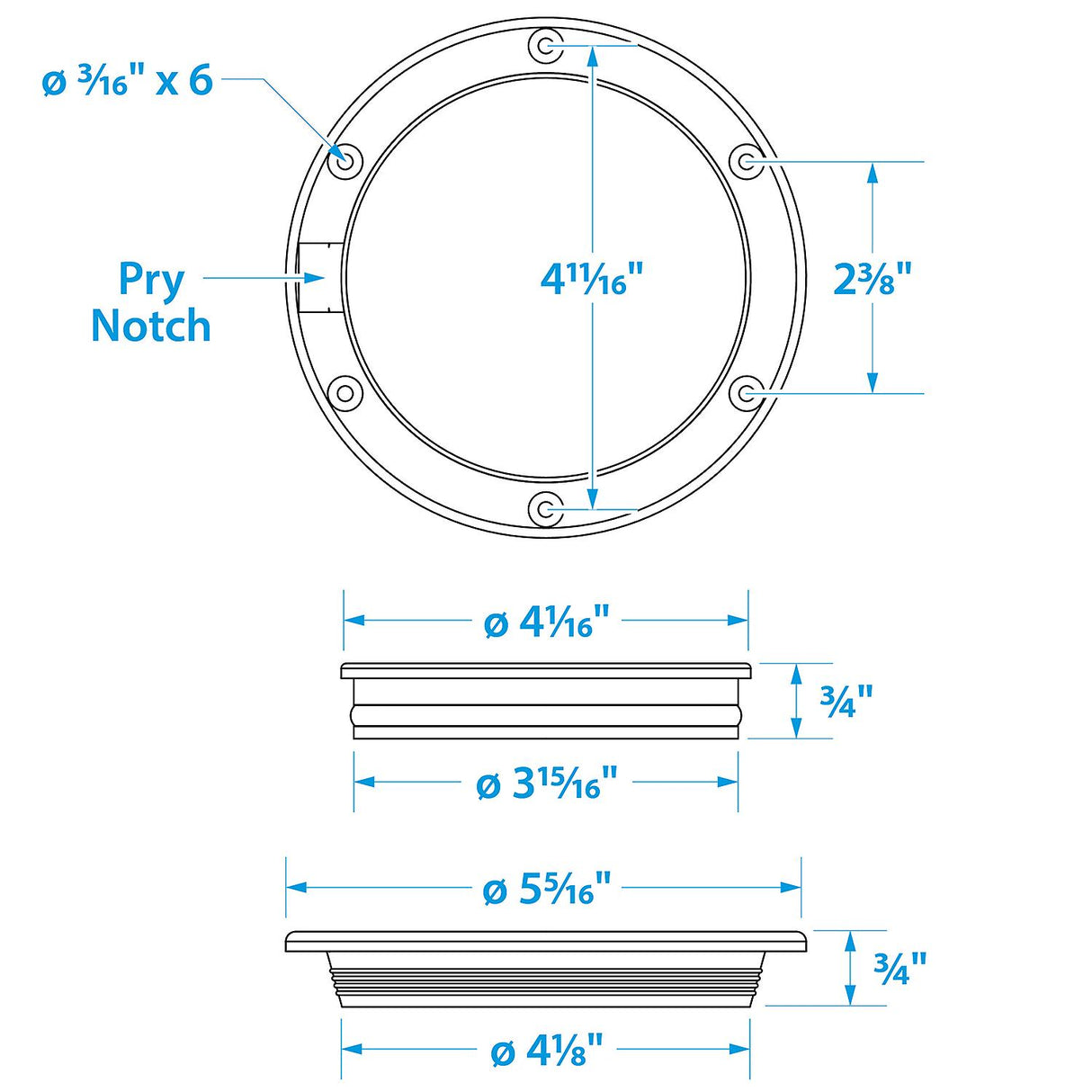 Seachoice White Pry-Up Deck Plate, Watertight, Up to 4-3/8 in. Diameter