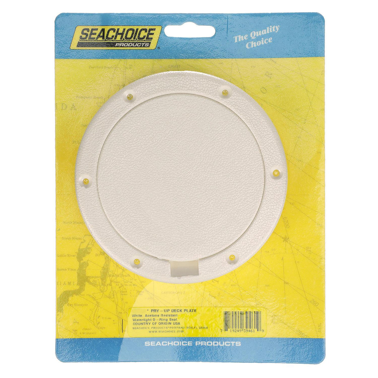 Seachoice White Pry-Up Deck Plate, Watertight, Up to 8-1/2 in. Diameter Hole