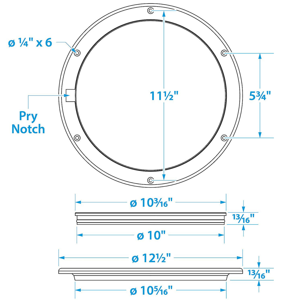 Seachoice White Pry-Up Deck Plate, Watertight, Up to 10-5/8 in. Diameter Hole