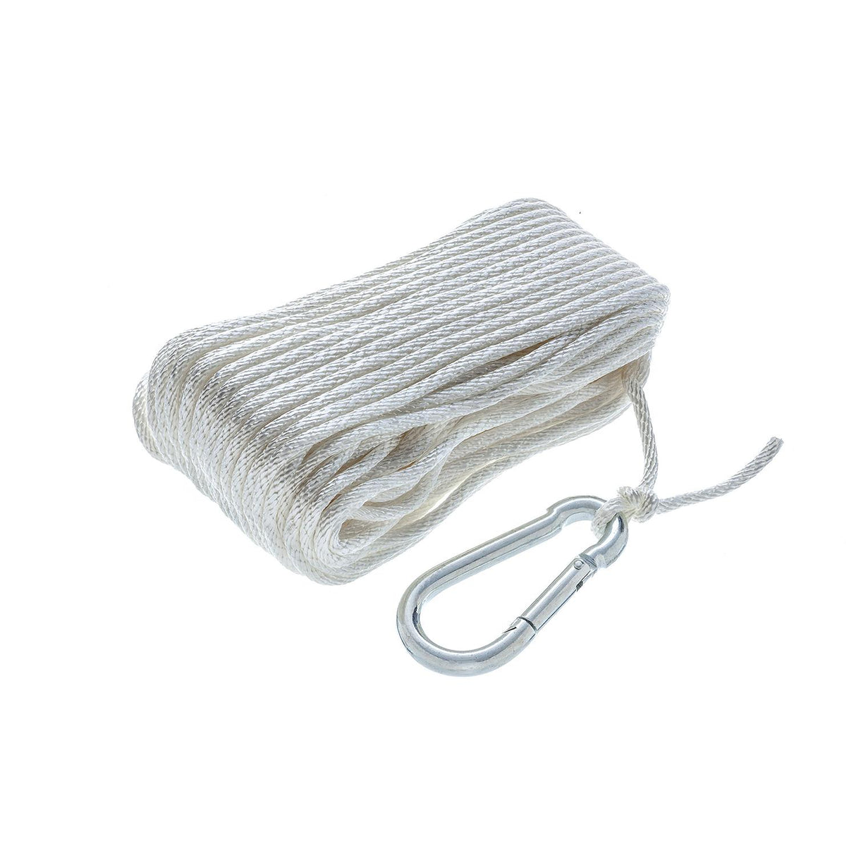 Seachoice Anchor Line Rope, Hollow Braid, Polypropylene, White, Spring Hook, 3/16 In. X 100 Ft.