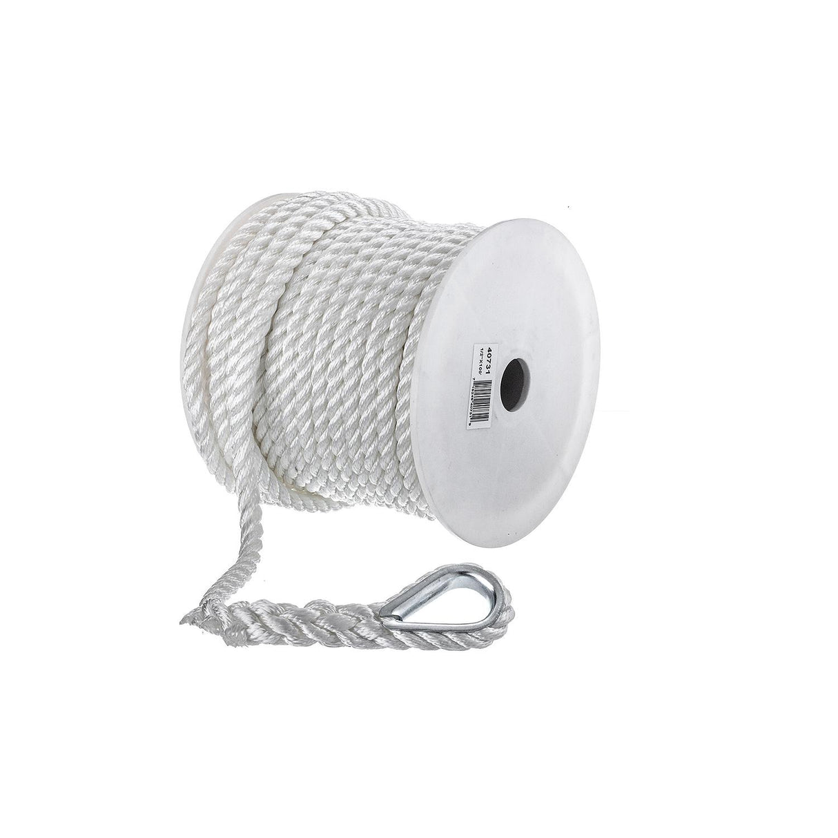 Seachoice Anchor Line Rope, 3-Strand Twisted, White, Nylon, 1/2 in. X 100 Ft.