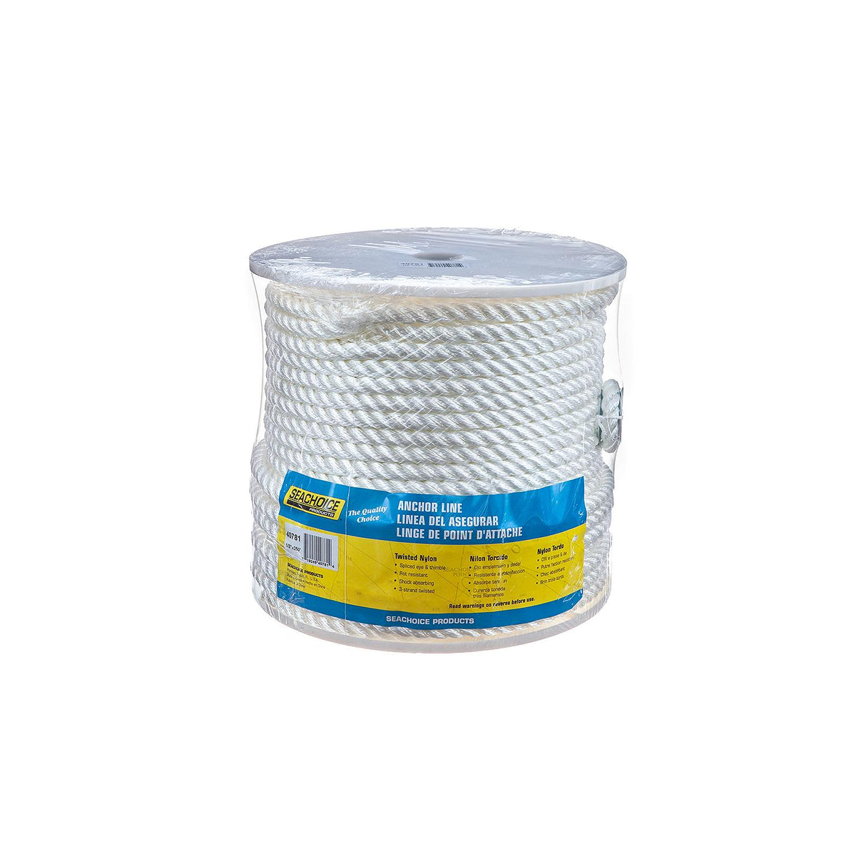 Seachoice Anchor Line Rope, 3-Strand Twisted, White, Nylon, 1/2 in. X 250 Ft.