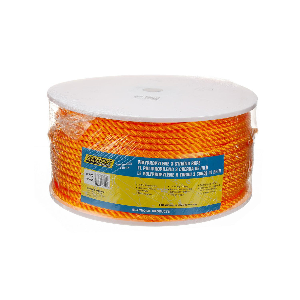 Seachoice Twisted Braid Polypropylene Spool, Yellow, Floats, ⅜ In. X 600 Ft., 100% Polypropylene