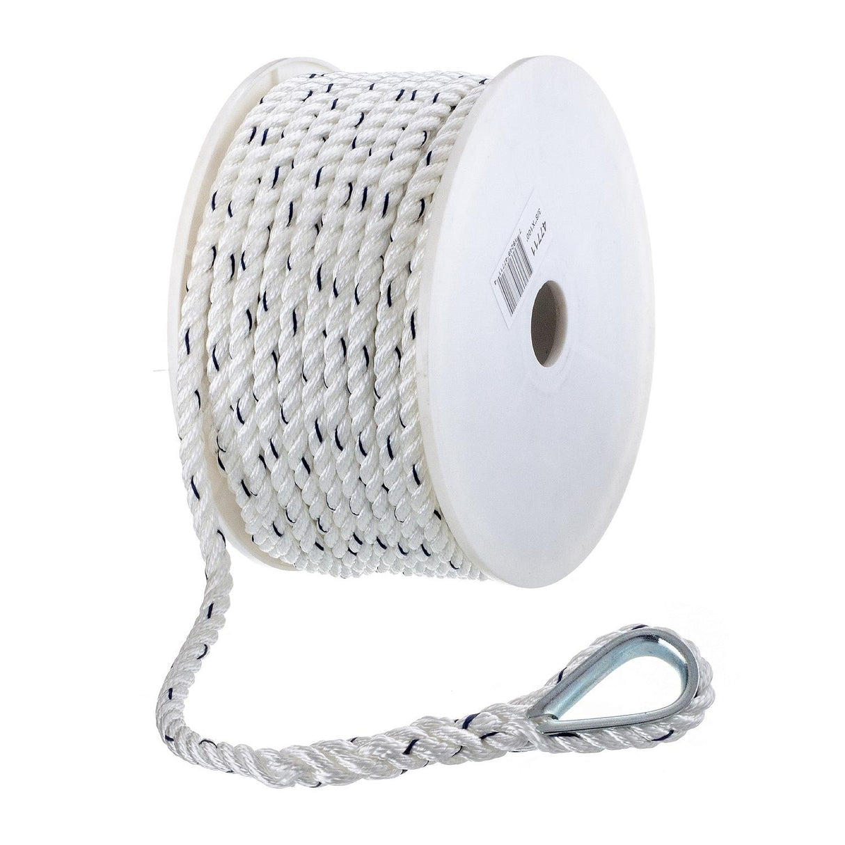 Seachoice 47711 Boat Anchor Line Rope, 3-Strand Twisted, Nylon, White/Blue, 3/8 in. X 100 Ft.
