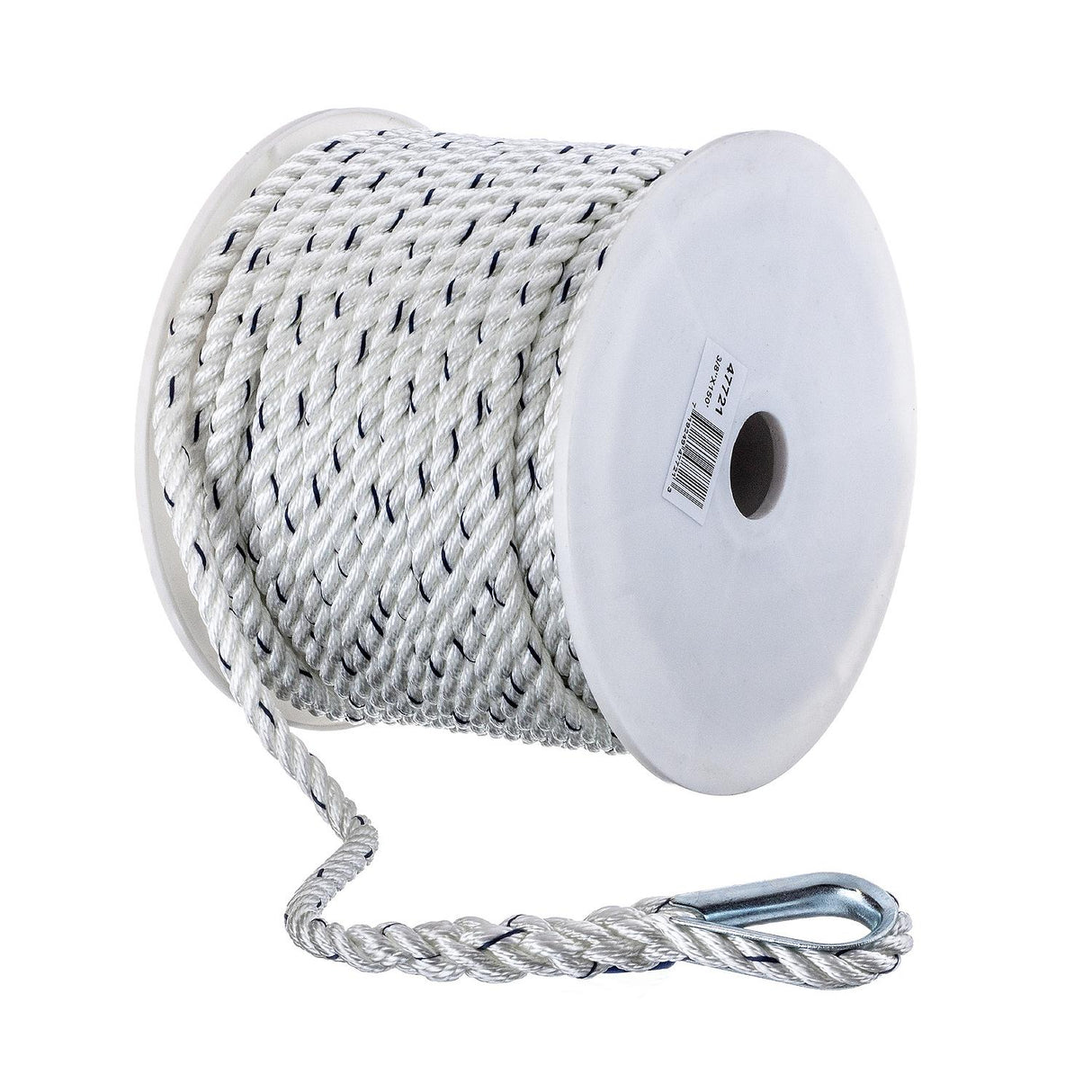 Seachoice 47721 Boat Anchor Line Rope, 3-Strand Twisted, Nylon, White/Blue, 3/8 in. X 150 Ft.