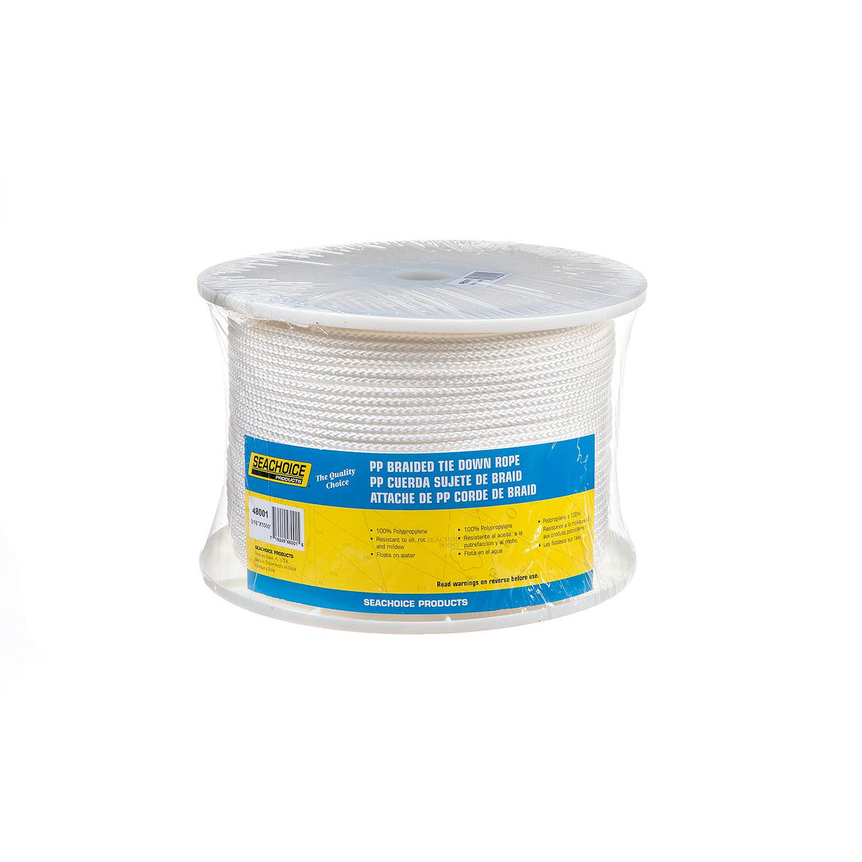 Seachoice Boat Tie Down Cord, White, 3/16 in. X 1,000 Ft., 600 Lbs. Tensile Strength, 8-Strand Braided Polypropylene