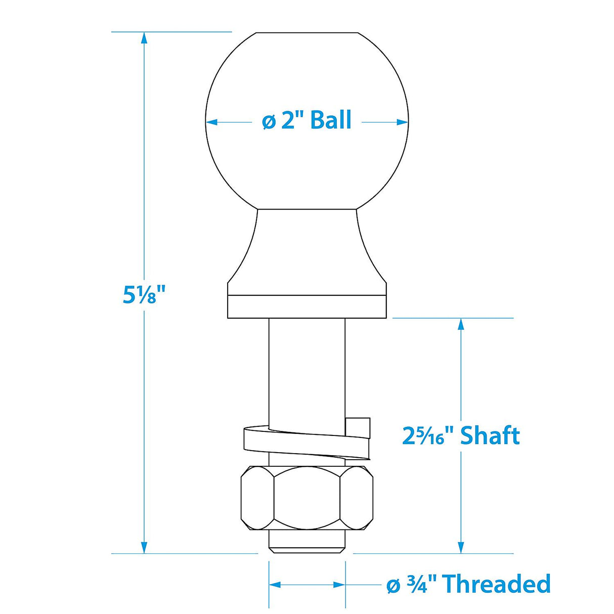 Seachoice Trailer Ball, 2 in., 3/4 X 2-5/16 in. Shank, 3,500 Lb. Capacity, Chrome Finish