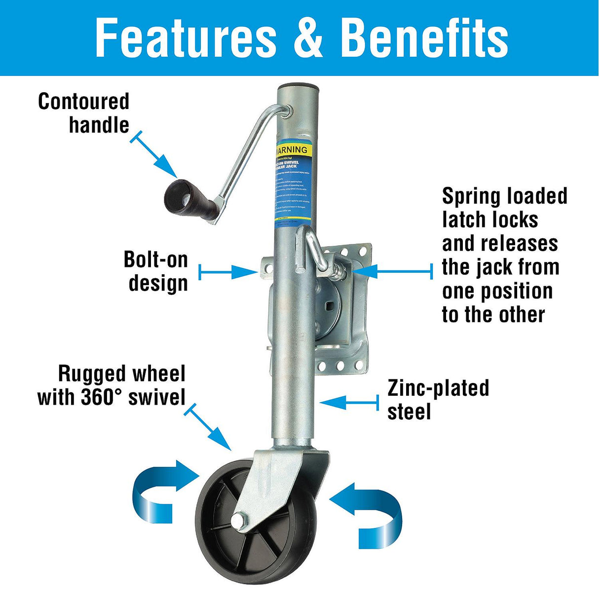 Seachoice Fold Up Trailer Jack, 22-7/8 In., Max Lift 1,000 Lbs.
